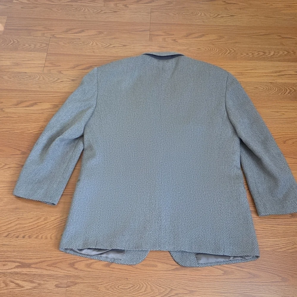 Vintage Valentino Uomo 44R Gray Black Herringbone Pure Wool Blazer Made in Italy